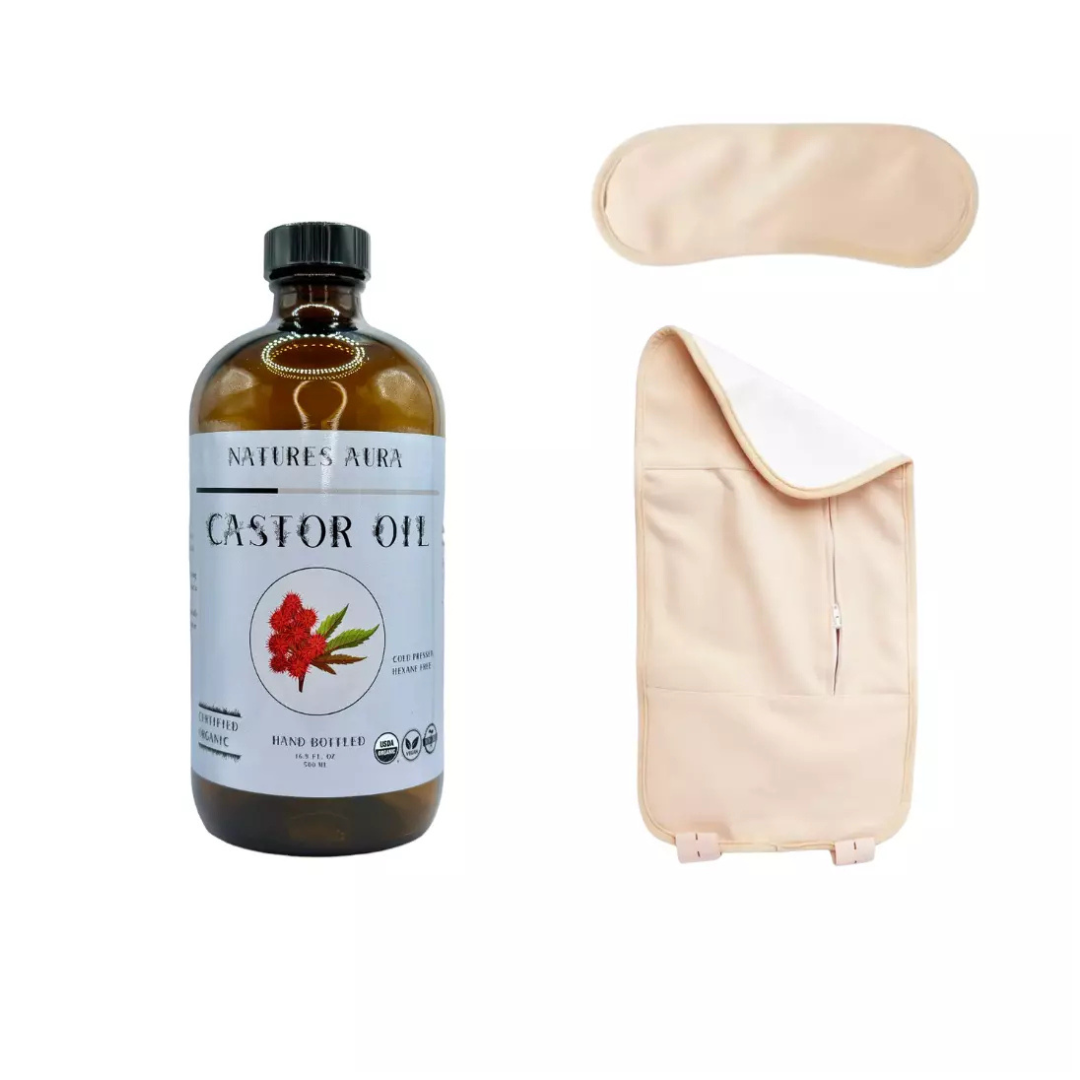 Natures Aura Organic Castor Oil + Castor Oil Pack & Mascara Wands