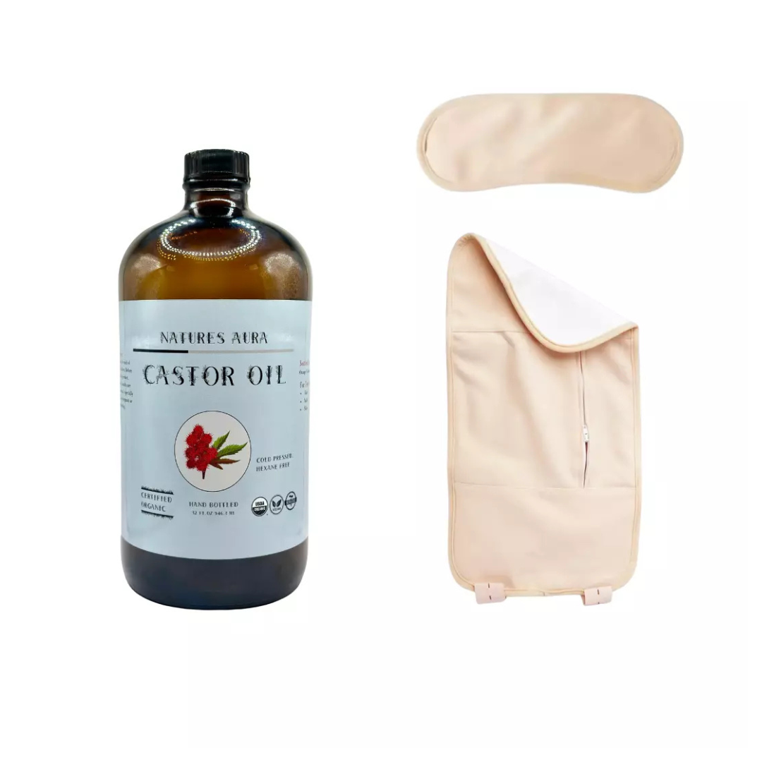 Natures Aura Organic Castor Oil + Castor Oil Pack & Mascara Wands