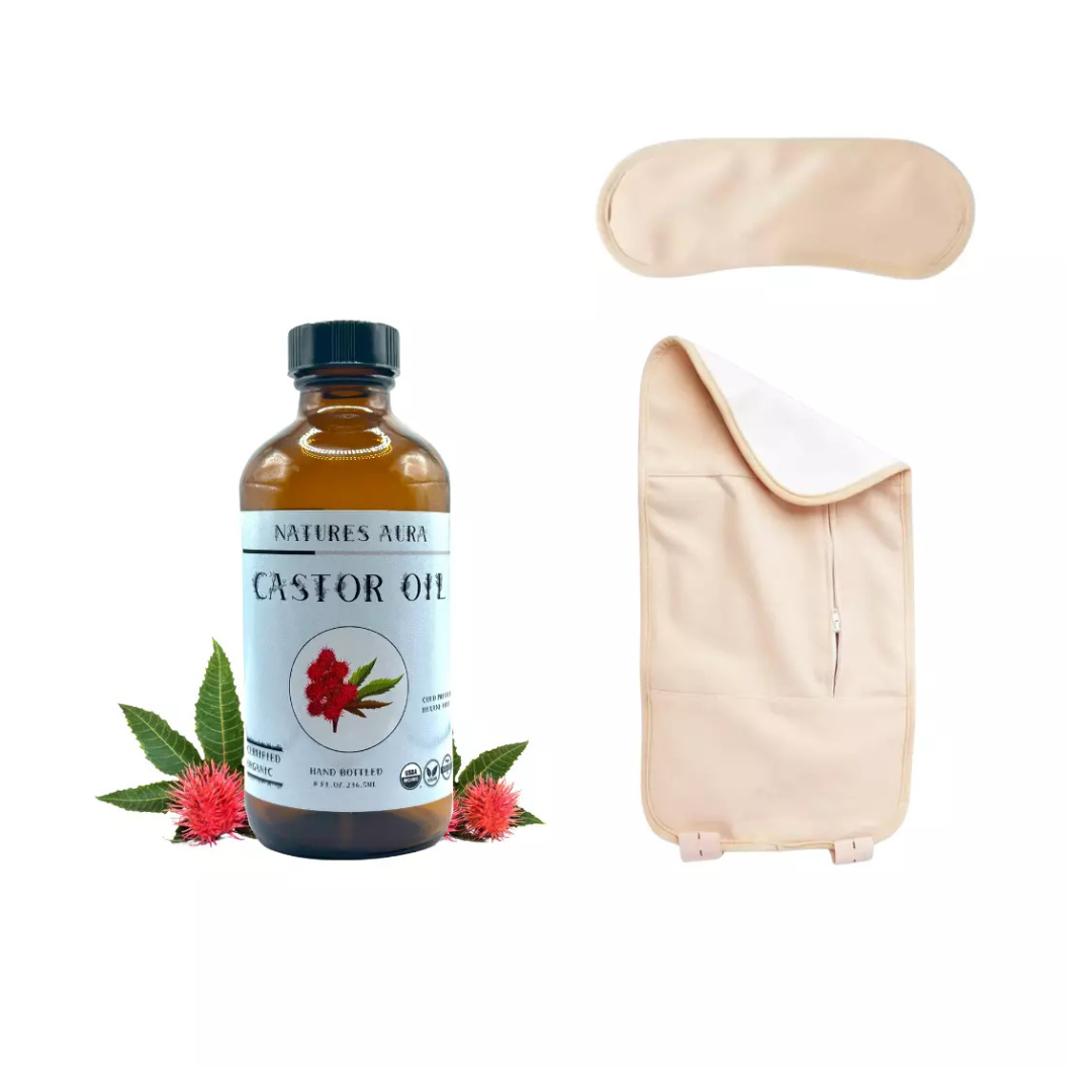 Natures Aura Organic Castor Oil + Castor Oil Pack & Mascara Wands