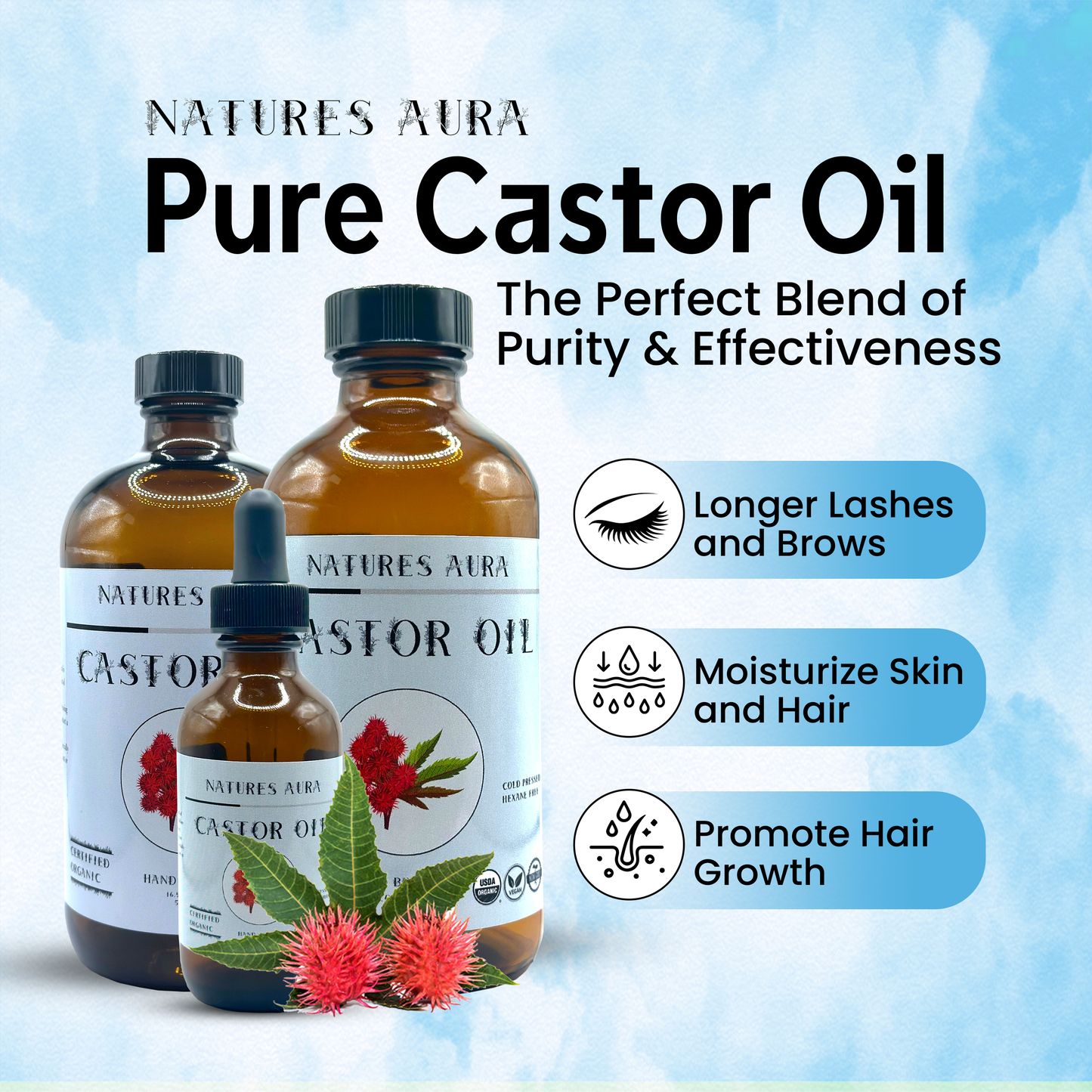 Natures Aura Organic Castor Oil - 960ml (32 Oz)